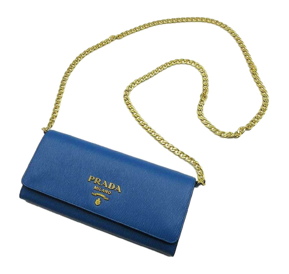 Vitello Move Cobalto Blue Leather Chain Crossbody Wallet Clutch
