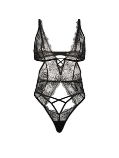 Rose Lace Plunge Crotchless Teddy