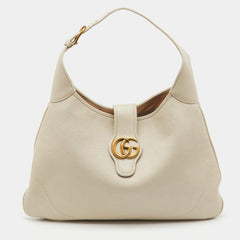 Gucci White Leather Double G Large Aphrodite Shoulder Bag