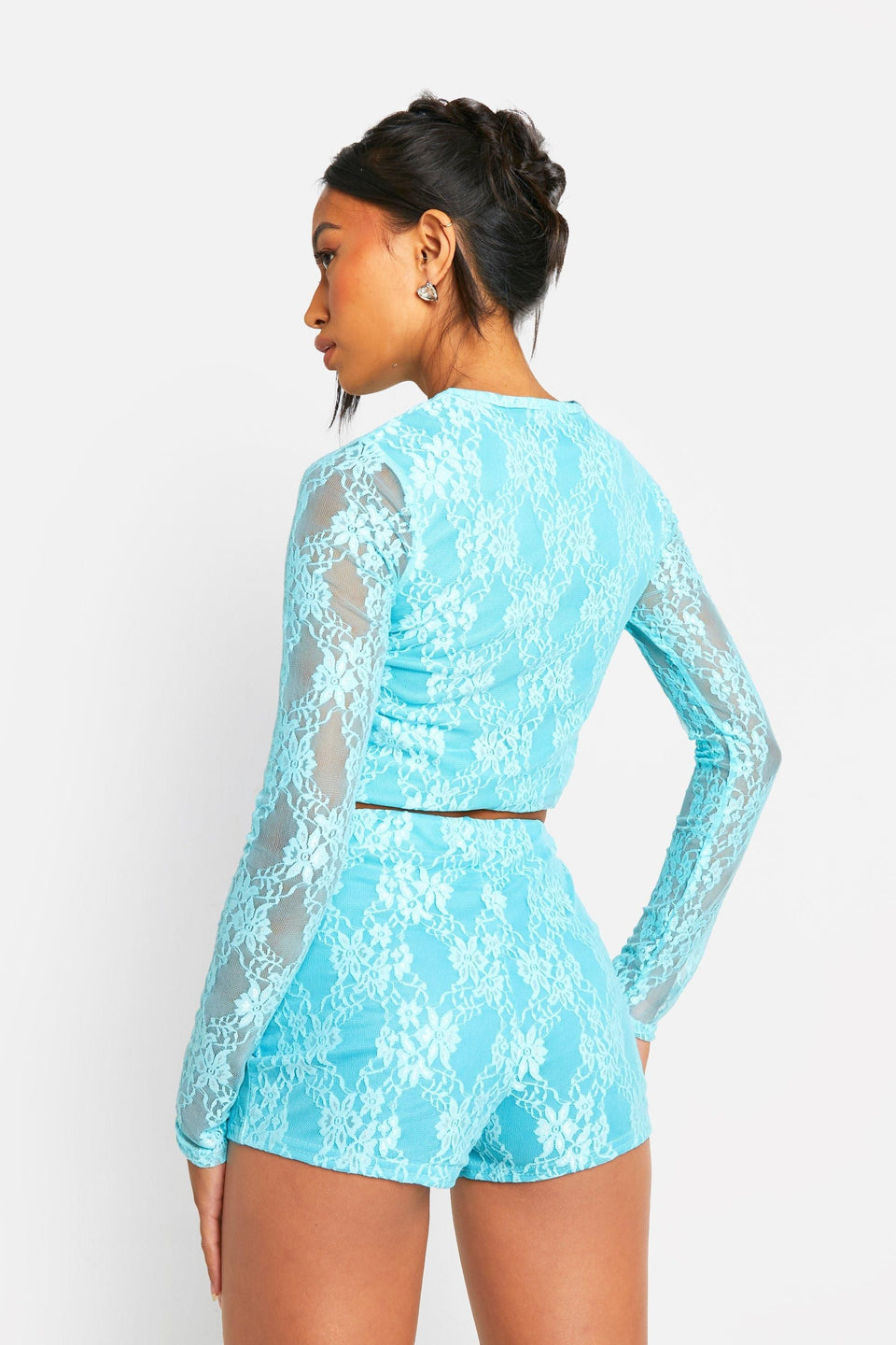 Lace Ruched Front Long Sleeve Top