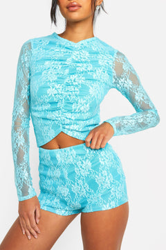 Lace Ruched Front Long Sleeve Top