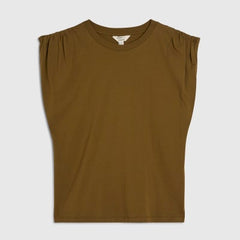 Khaki Premium Ruched Shoulder T-shirt