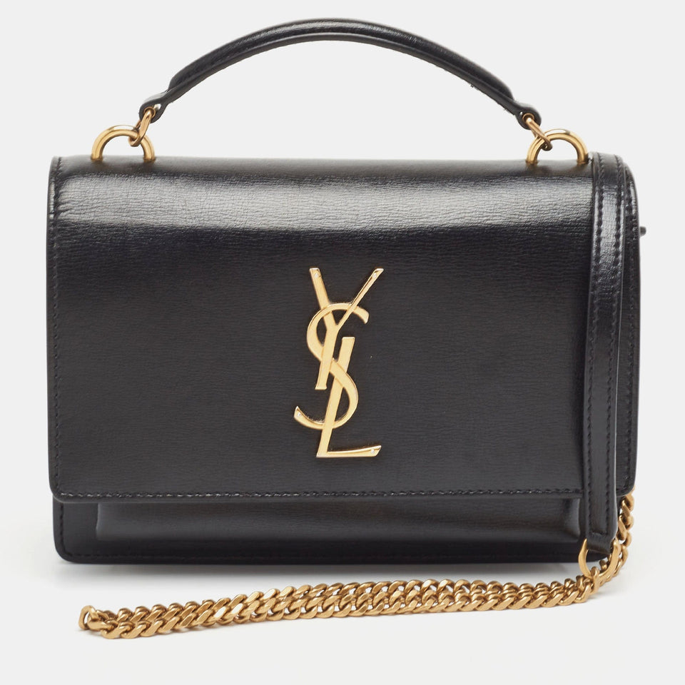 Saint Laurent Black Leather Sunset Top Handle Bag