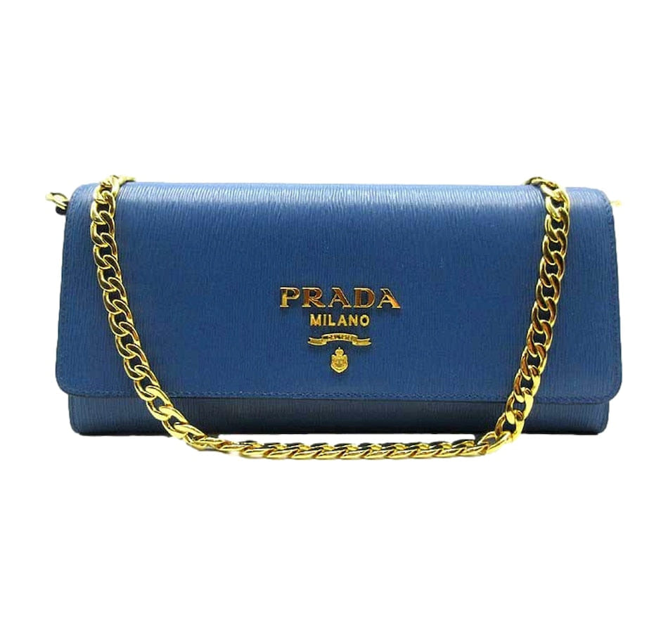 Vitello Move Cobalto Blue Leather Chain Crossbody Wallet Clutch