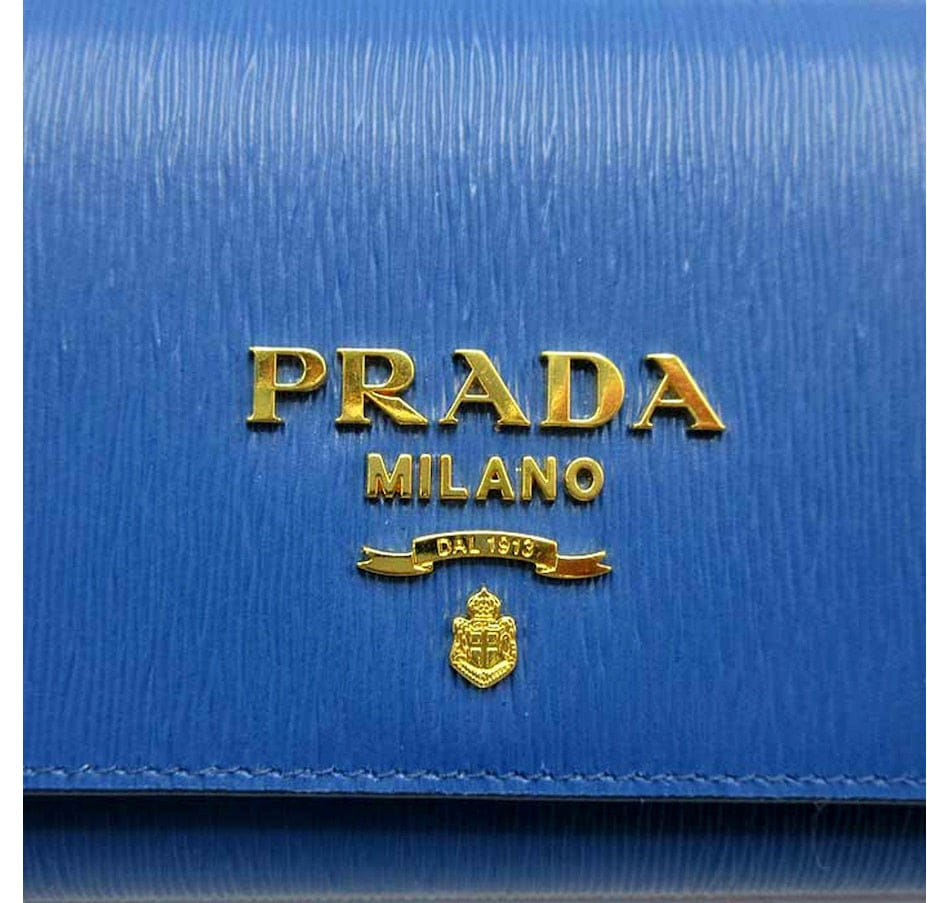 Vitello Move Cobalto Blue Leather Chain Crossbody Wallet Clutch