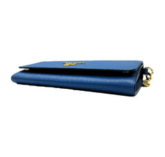 Vitello Move Cobalto Blue Leather Chain Crossbody Wallet Clutch