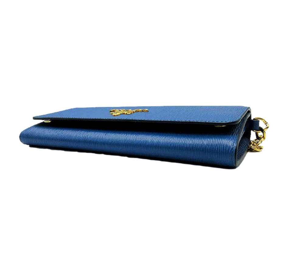 Vitello Move Cobalto Blue Leather Chain Crossbody Wallet Clutch