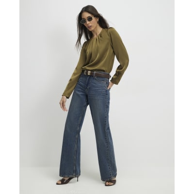 Khaki Pleat Front Blouse