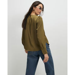 Khaki Pleat Front Blouse
