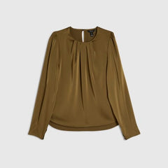 Khaki Pleat Front Blouse