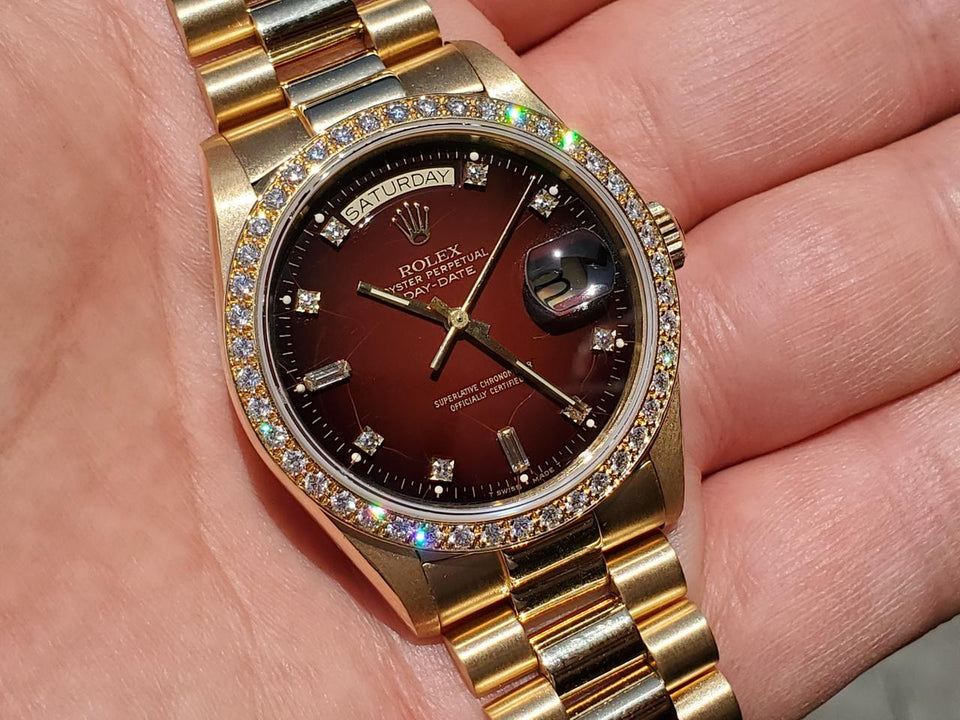 Rolex | Day-Date | 18038 | Yellow gold | 36 mm | Yellow gold | Red | Automatic