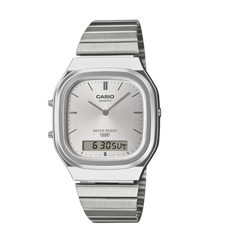 Casio Vintage AQ-240E-7A Silver Dial Analog Digital Stainless Steel Watch with Dual Time D420