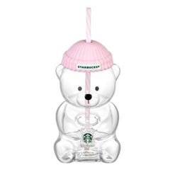 Starbucks Bearista Korea Edition Bear Glass Tumbler Light Pink Striped Straw 591ml