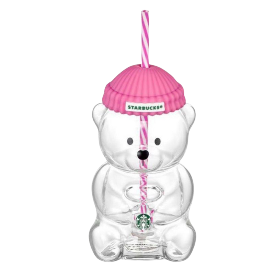 Starbucks Bearista Korea Edition Bear Glass Tumbler Barbie Pink Spiral Straw 591ml
