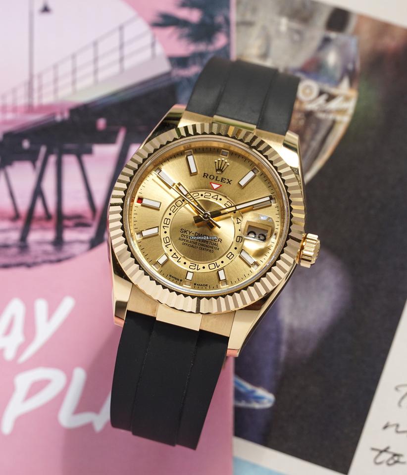 Rolex | Sky-Dweller | 336238 | Yellow gold | 42 mm | Rubber | Champagne | Automatic