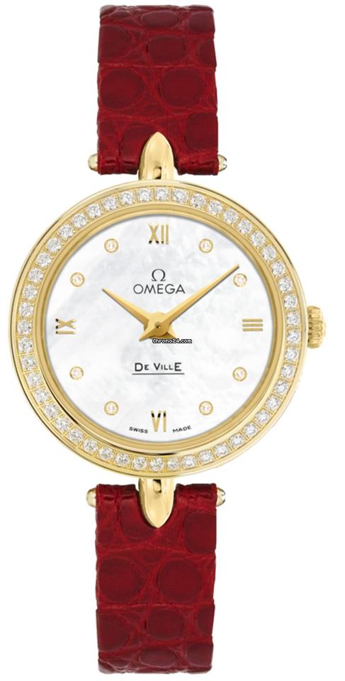 Omega De Ville Prestige Dewdrop Diamond Bezel 18k Yellow Gold Women's Watch 424.58.27.60.55.001 Complete Full Set