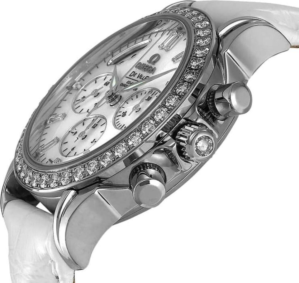 Omega De Ville35mm Diamond 18k White Gold White Mother of Pearl Dial Women's Watch 4679.75.36 Complete Full Set