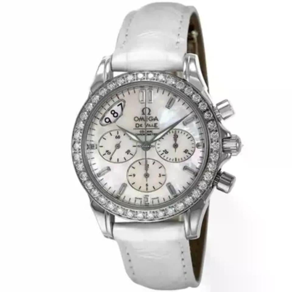 Omega De Ville35mm Diamond 18k White Gold White Mother of Pearl Dial Women's Watch 4679.75.36 Complete Full Set
