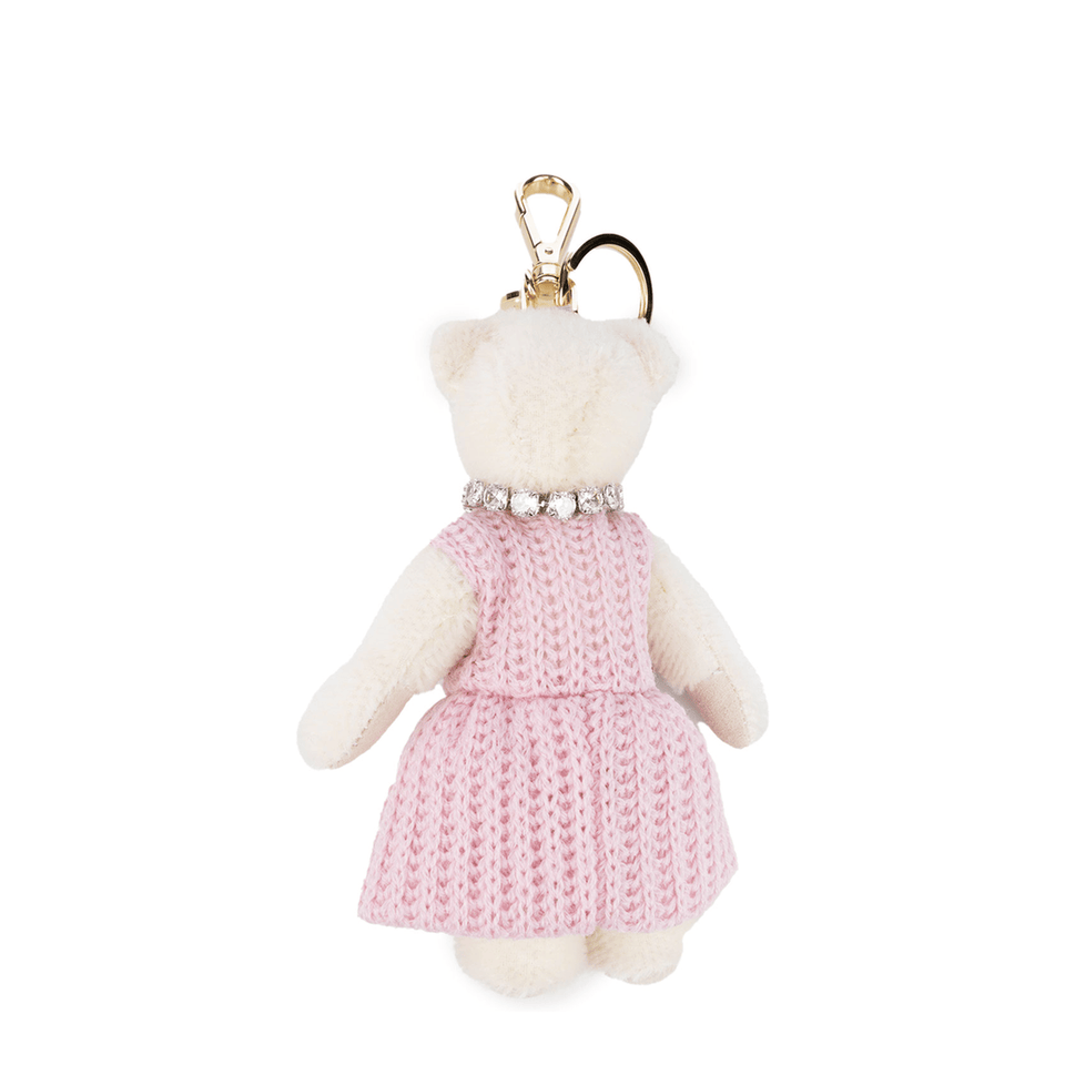 Teddy Bear Keychain Charm - White/Pink