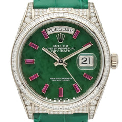 Rolex | Day-Date | 128459TBR | White gold | Crocodile skin | Green | Automatic