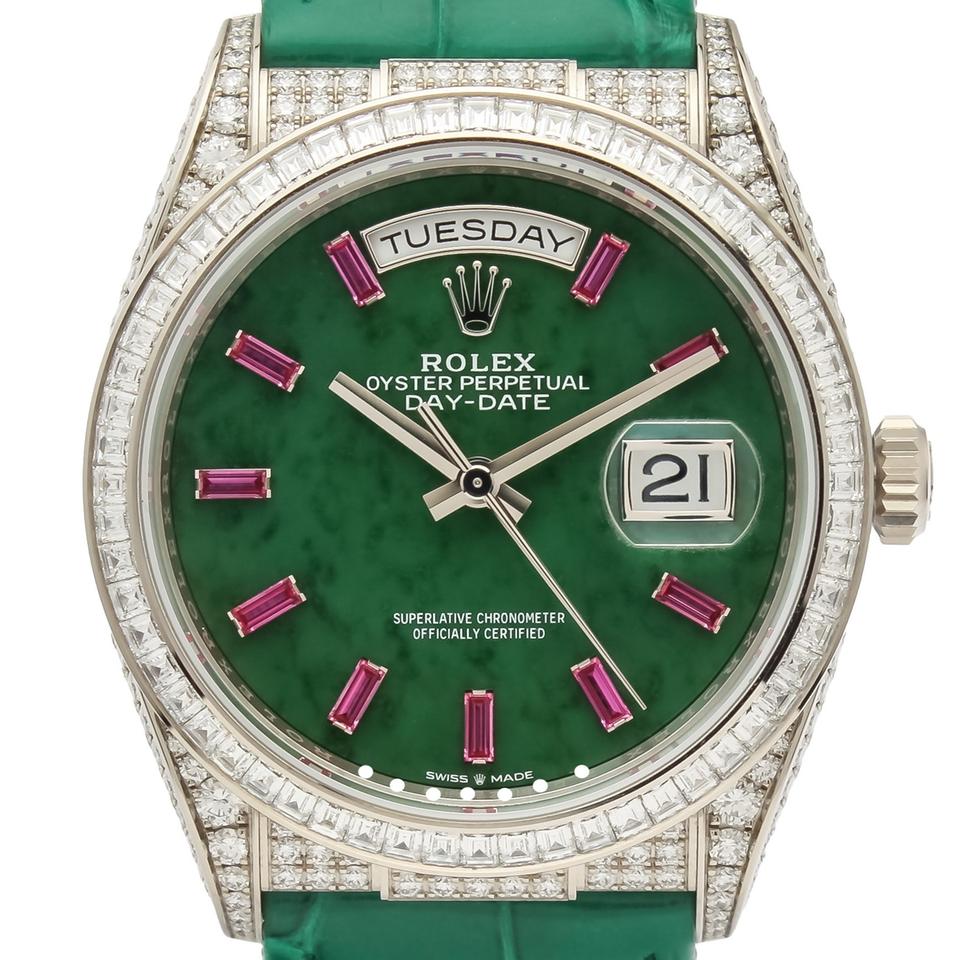 Rolex | Day-Date | 128459TBR | White gold | Crocodile skin | Green | Automatic