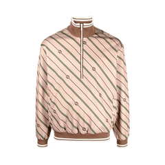 Gucci Twill GG Stripe Knit Half Zip Jacket Beige/Brown