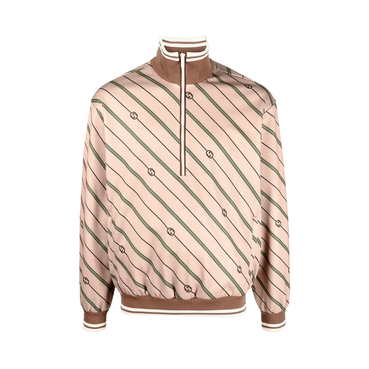 Gucci Twill GG Stripe Knit Half Zip Jacket Beige/Brown