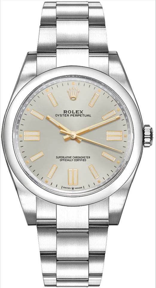 Rolex Oyster Perpetual Silver Dial Gold Accent 36mm Stainless Steel Women's Watch 126000-0001 Full Complete Set