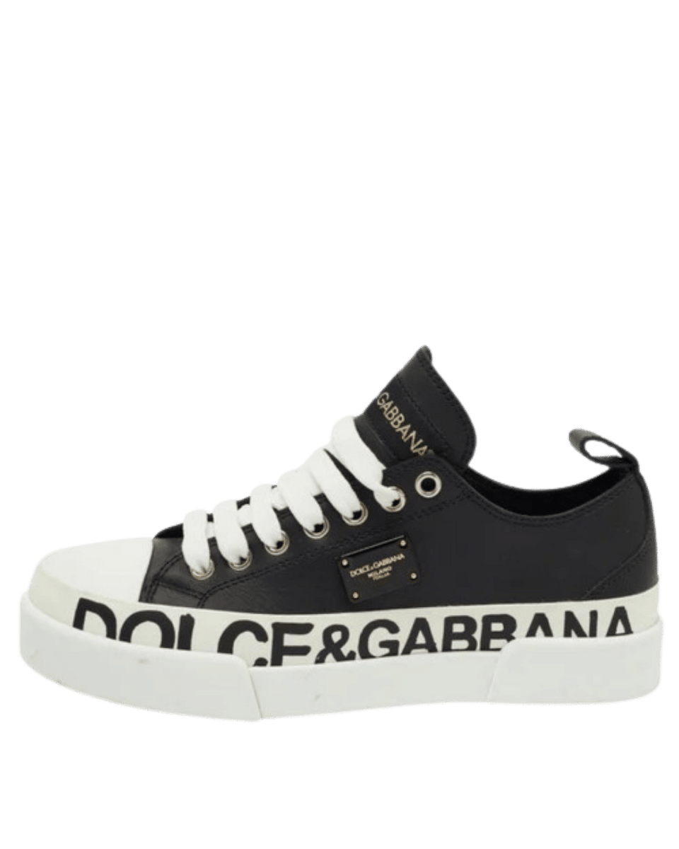 Dolce & Gabbana Black/White Leather Portofino Low Top Sneakers