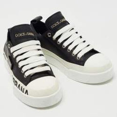 Dolce & Gabbana Black/White Leather Portofino Low Top Sneakers