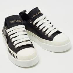 Dolce & Gabbana Black/White Leather Portofino Low Top Sneakers