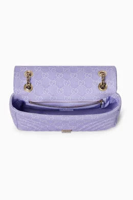 Medium GG Marmont Shoulder Bag in Chevron Denim
