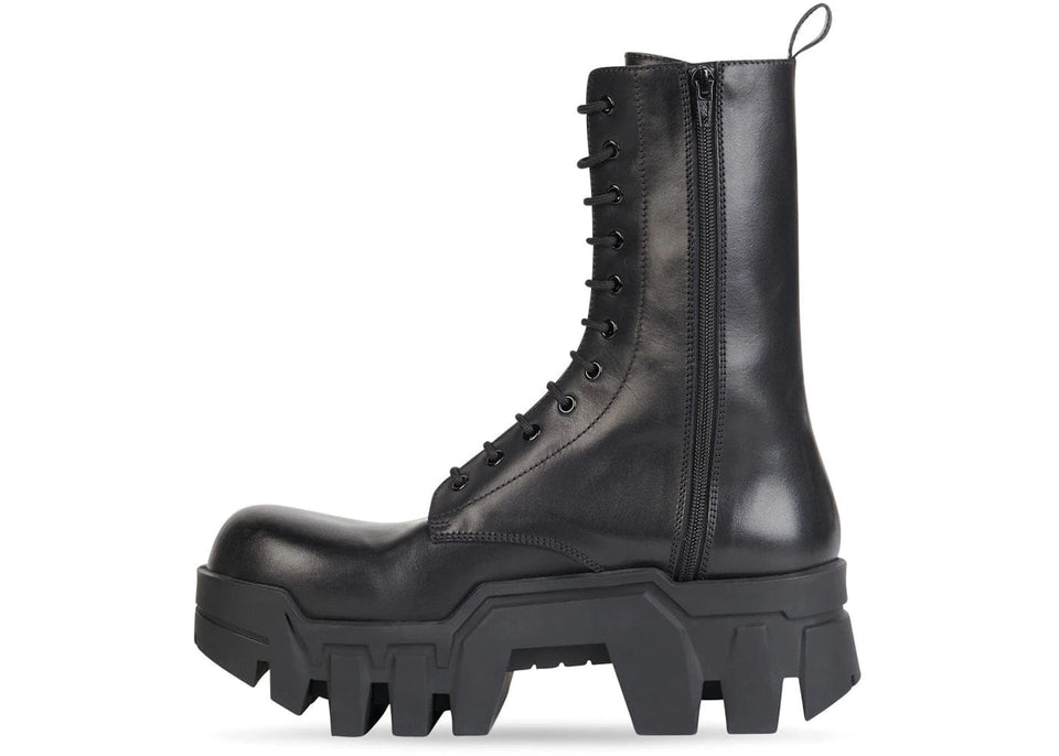 Balenciaga Bulldozer Laceup Boot Black Calfskin
