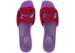 Gucci Interlocking G Cut Slide Sandal Red Purple Suede