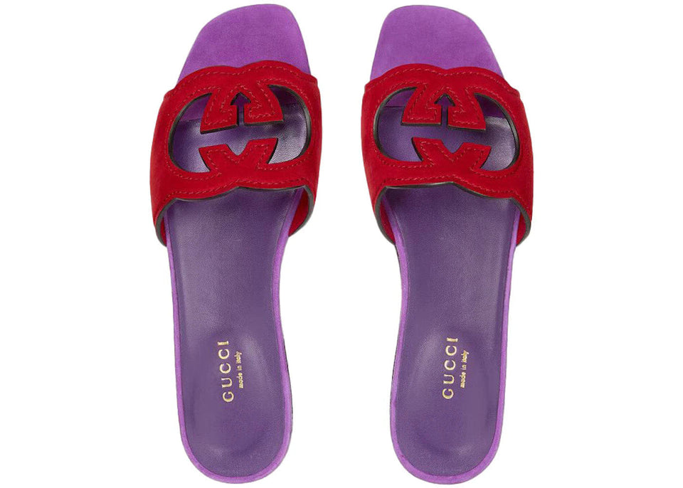Gucci Interlocking G Cut Slide Sandal Red Purple Suede