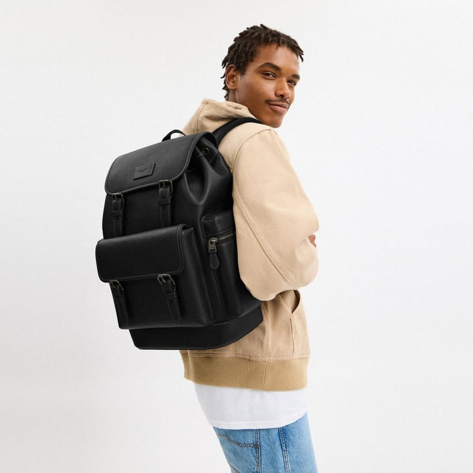 Coach Sprint Backpack Pebbled Leather-Black Copper Finish-Black-Black