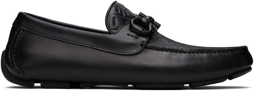 Ferragamo Black Gancini Ornament Driver Loafers