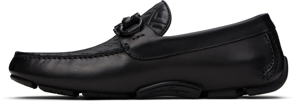 Ferragamo Black Gancini Ornament Driver Loafers