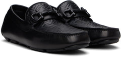 Ferragamo Black Gancini Ornament Driver Loafers