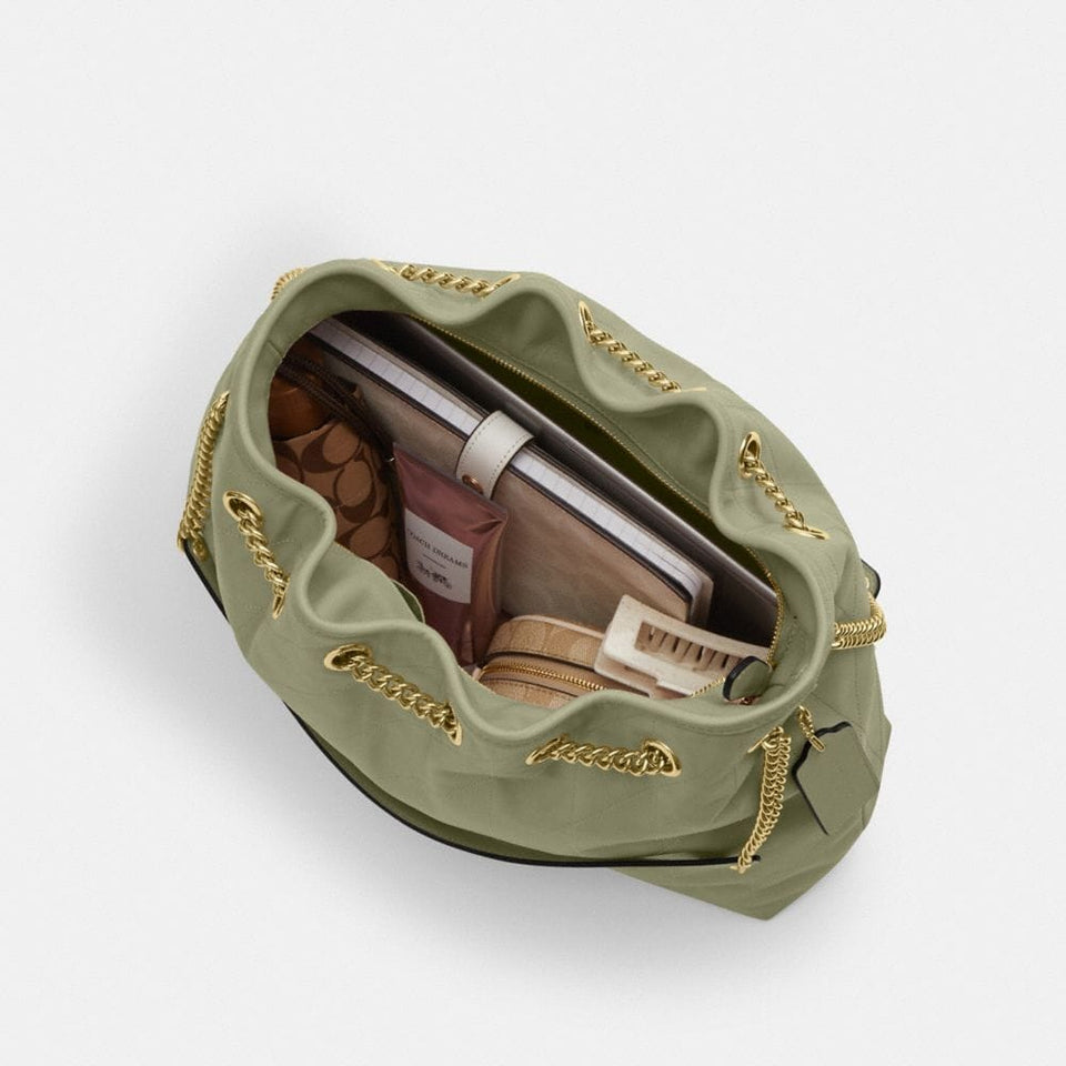 Coach Evelyn Shoulder Bag With Quilting Gold Pistachio