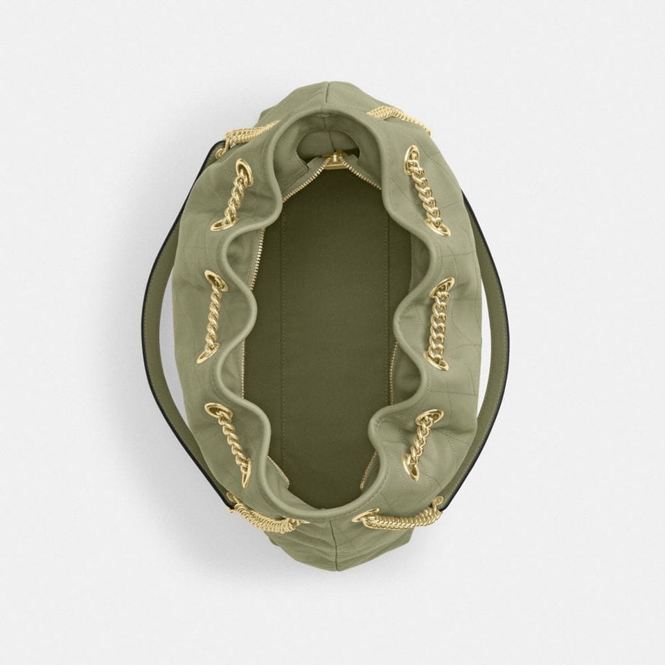 Coach Evelyn Shoulder Bag With Quilting Gold Pistachio