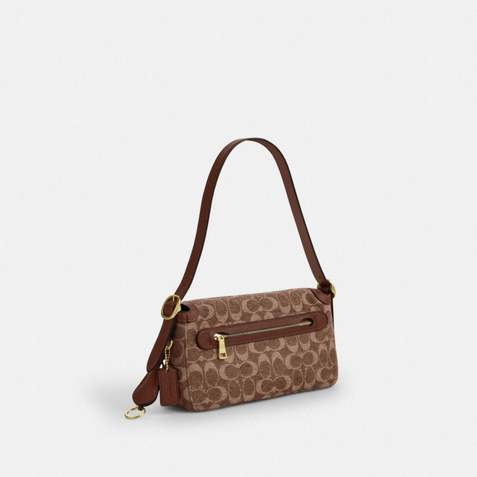 Coach Etta Small Flap Shoulder Bag In Signature Chenille Gold Light Khaki Vintage Brown