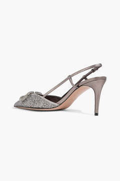 Valentino Garavani Vlogo Signature Crystal-Embellished Suede And Leather Slingback Pumps Gunmetal Women's
