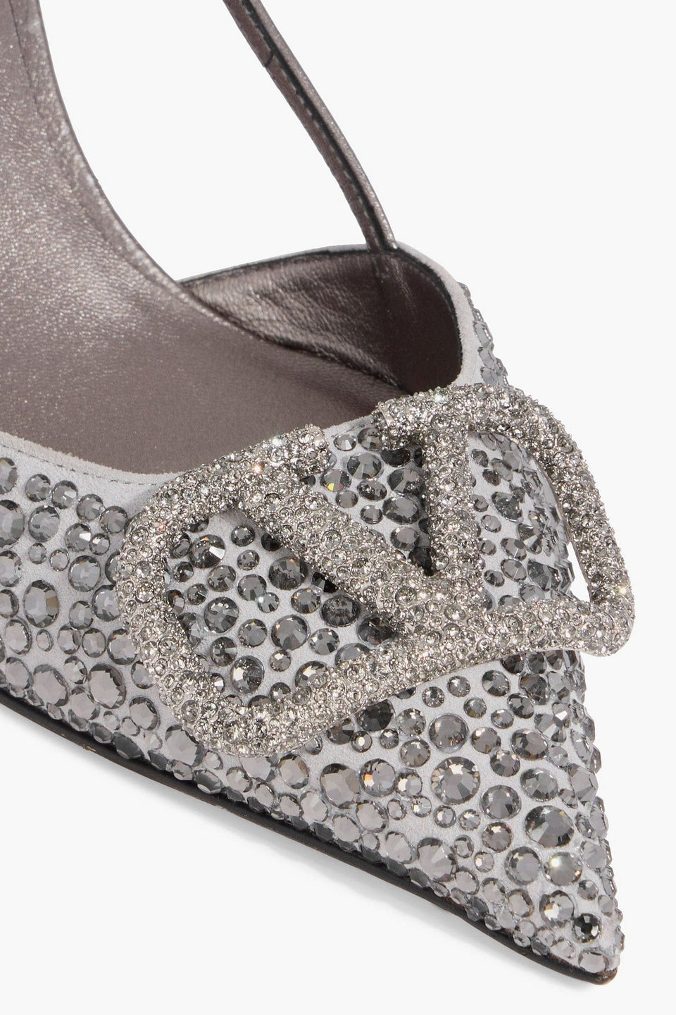 Valentino Garavani Vlogo Signature Crystal-Embellished Suede And Leather Slingback Pumps Gunmetal Women's