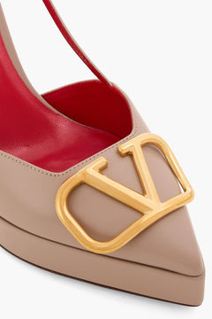 Valentino Garavani Vlogo Leather Platform Slingback Pumps Neutral Women's