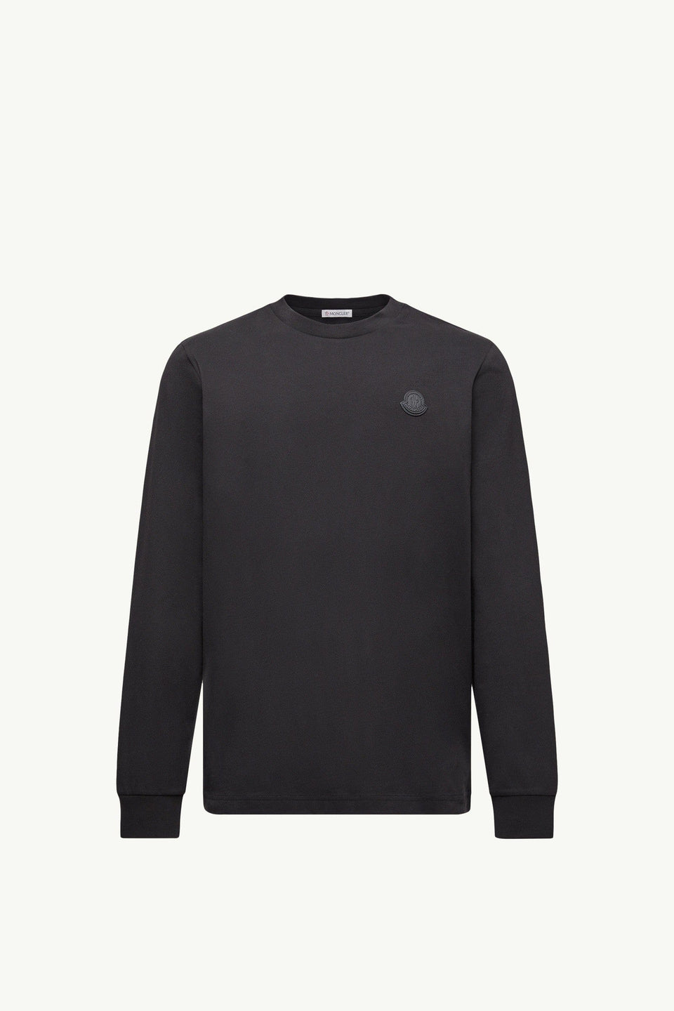 Moncler Leather Logo Long Sleeve Cotton T-Shirt Black Black