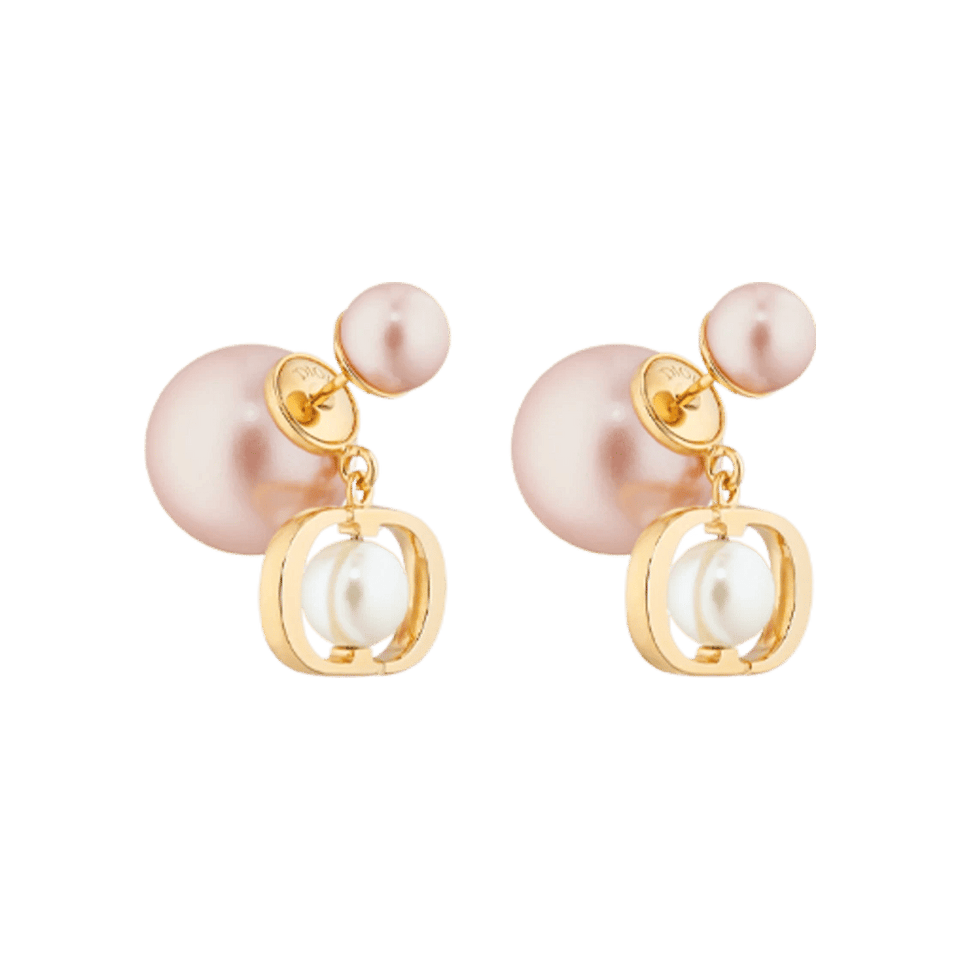 Dior Trival Earrings Gold finish metal Pale pink White resin pearl