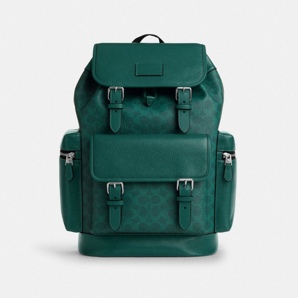 Coach Sprint Backpack In Colorblock Signature Canvas Silver Sea Green
