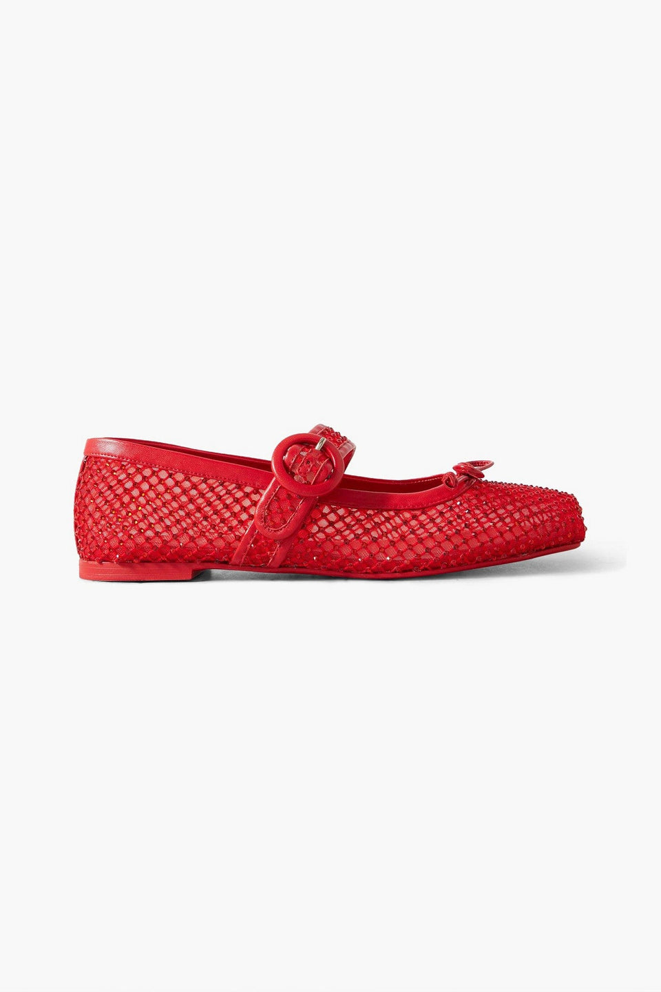 Christian Louboutin Mamastrapitina Crystal-Embellished Leather-Trimmed Mesh Mary Jane Flats Red Women's