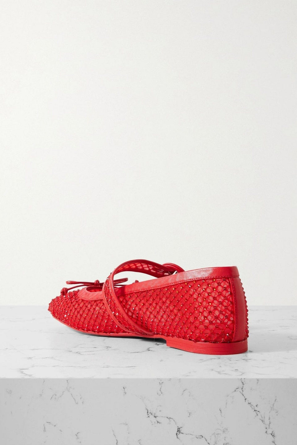 Christian Louboutin Mamastrapitina Crystal-Embellished Leather-Trimmed Mesh Mary Jane Flats Red Women's